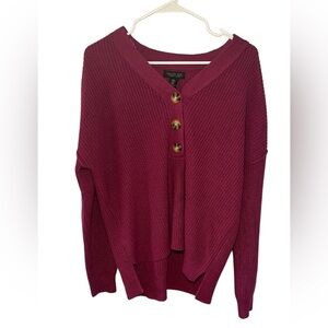 Rachel Zoe Drop Sleeve Half Button V-neck Step Hem Sweater Size Medium